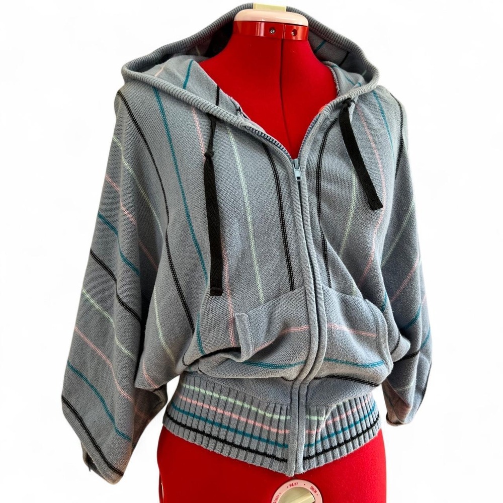 Roxy light blue multicolored striped cotton cropped zip up hoodie Size Small y2k